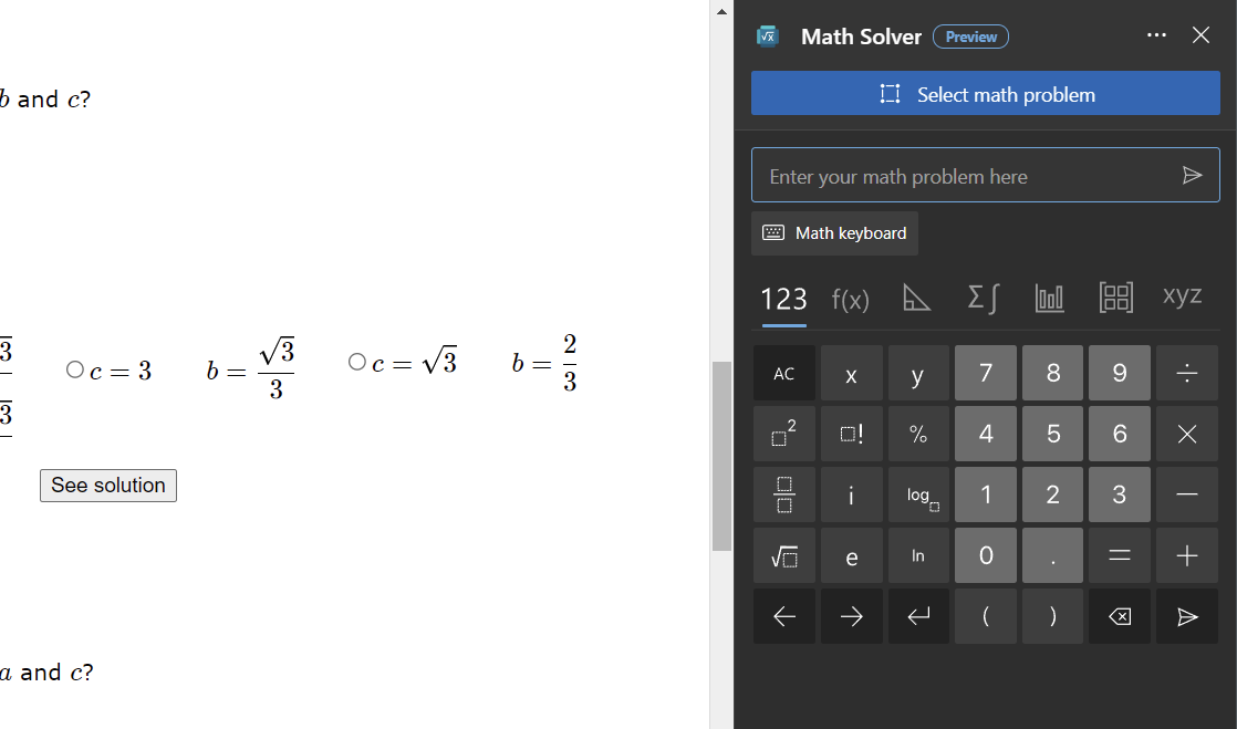 Math Solver ใน Microsoft Edge Browser