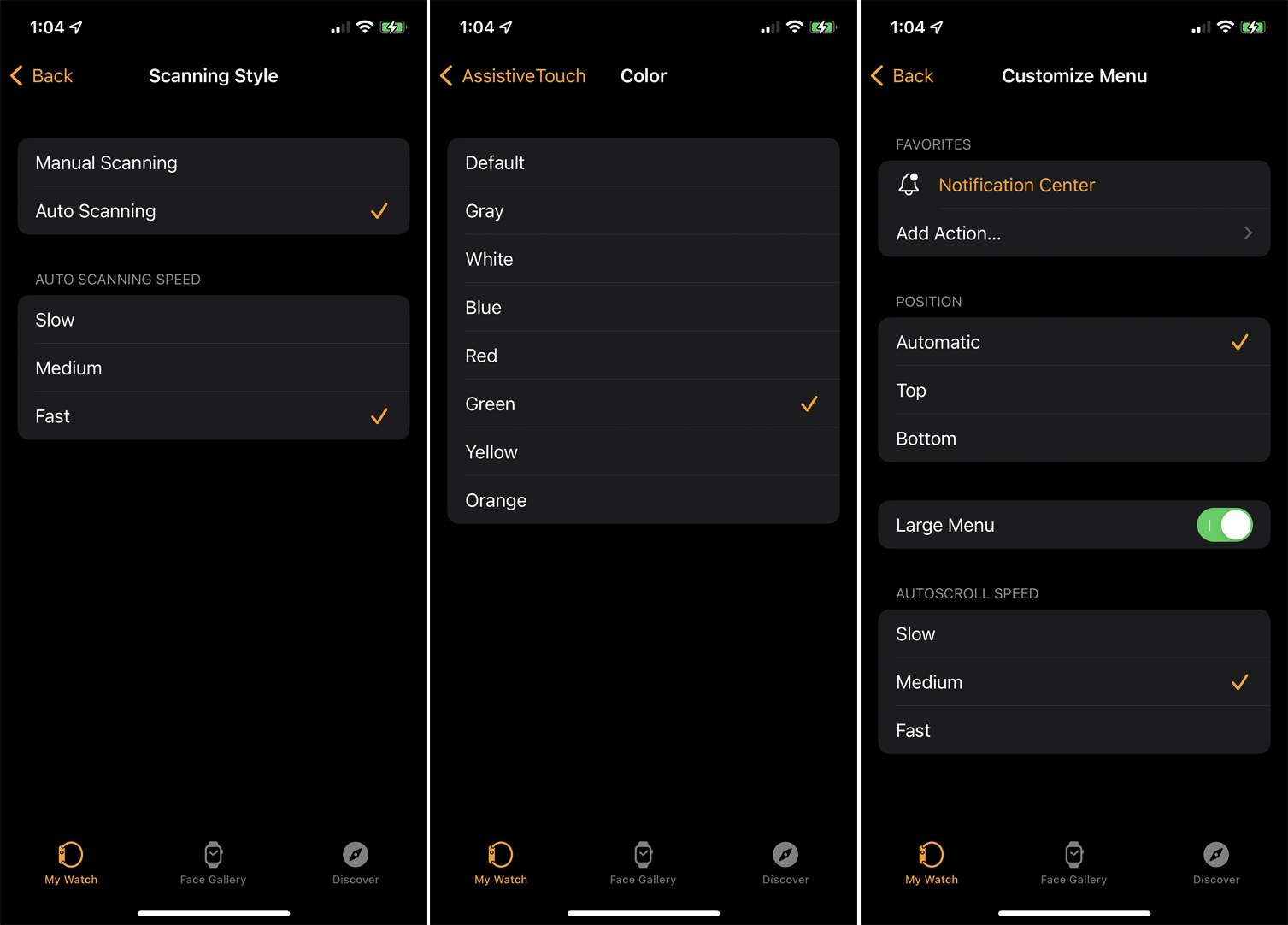 iphone'daki tarama ayarlarının ekran görüntüleri