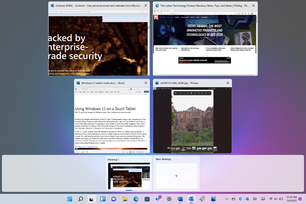 Visualizzazione attività in Windows 11 su un tablet.