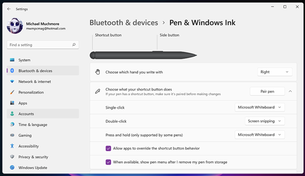 Windows 11 触控笔和触控笔选项