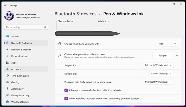 Opzioni stilo e penna di Windows 11