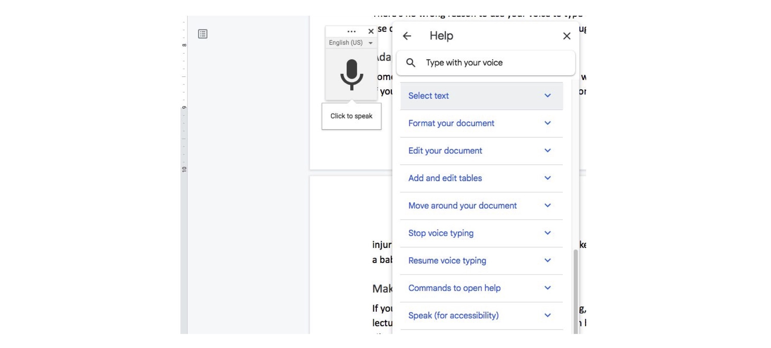 Ajutor pentru tastarea vocală Google Docs