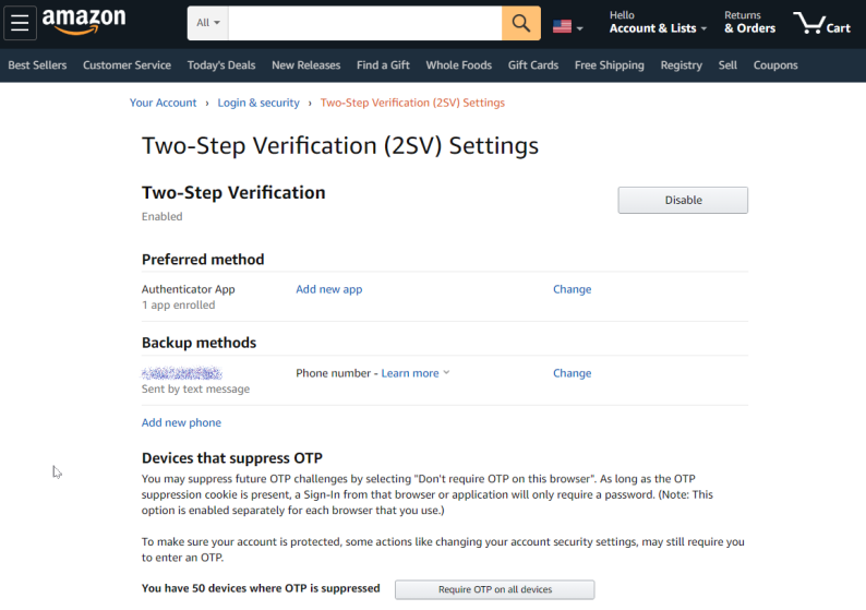 Verificación en dos pasos de Amazon