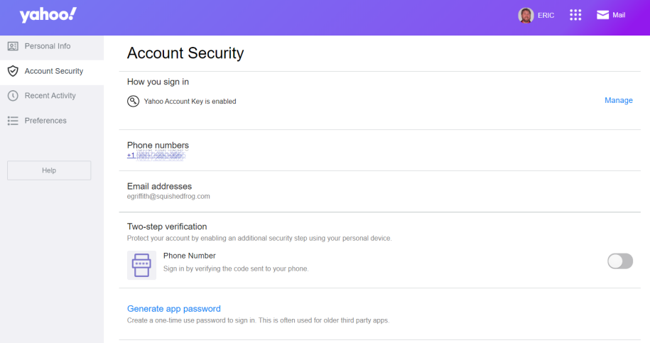 Clave de cuenta de Yahoo o verificación en dos pasos