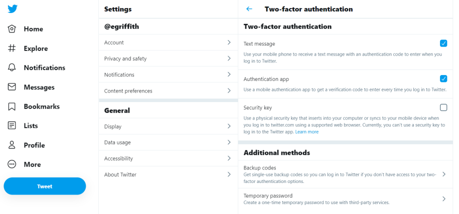 Authentification à deux facteurs Twitter
