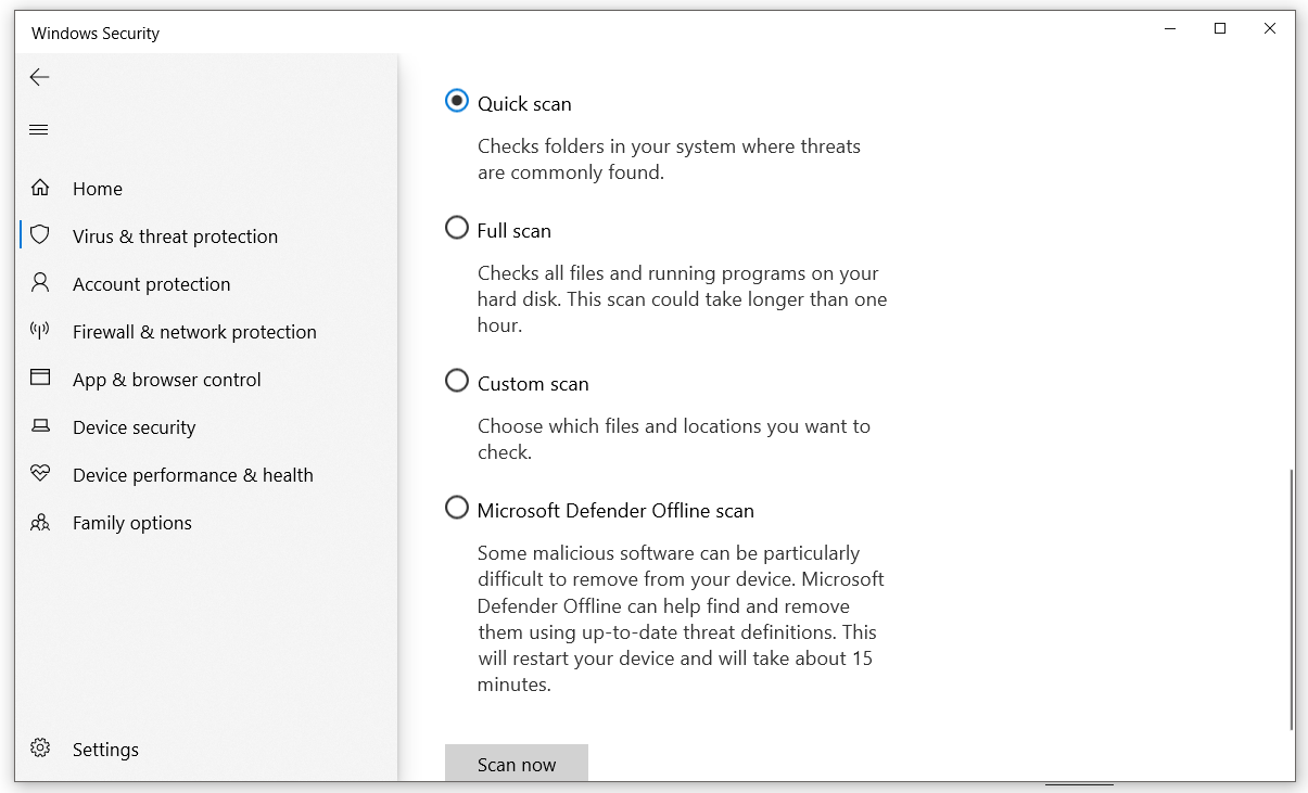 Microsoft Defender 脫機掃描