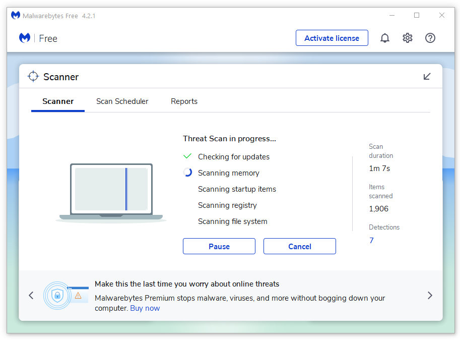 Pemindaian gratis Malwarebytes