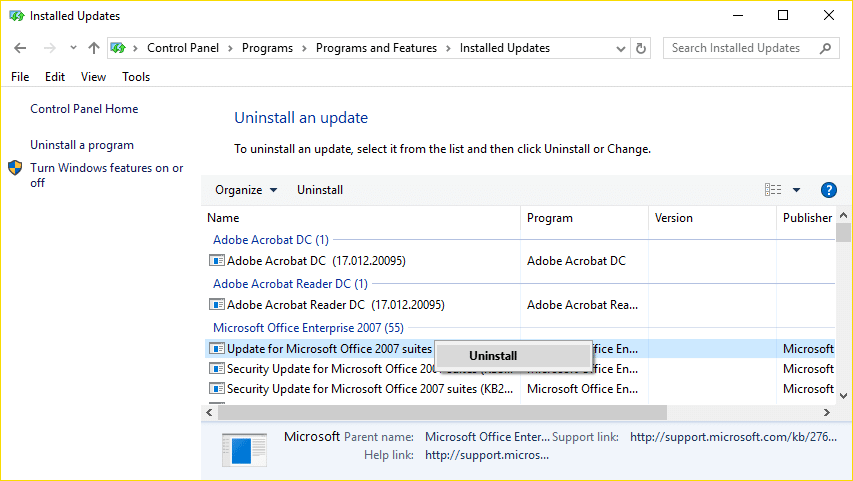 desinstalar la actualización en particular para solucionar el problema | Arreglar Windows 10 atascado en la preparación de opciones de seguridad