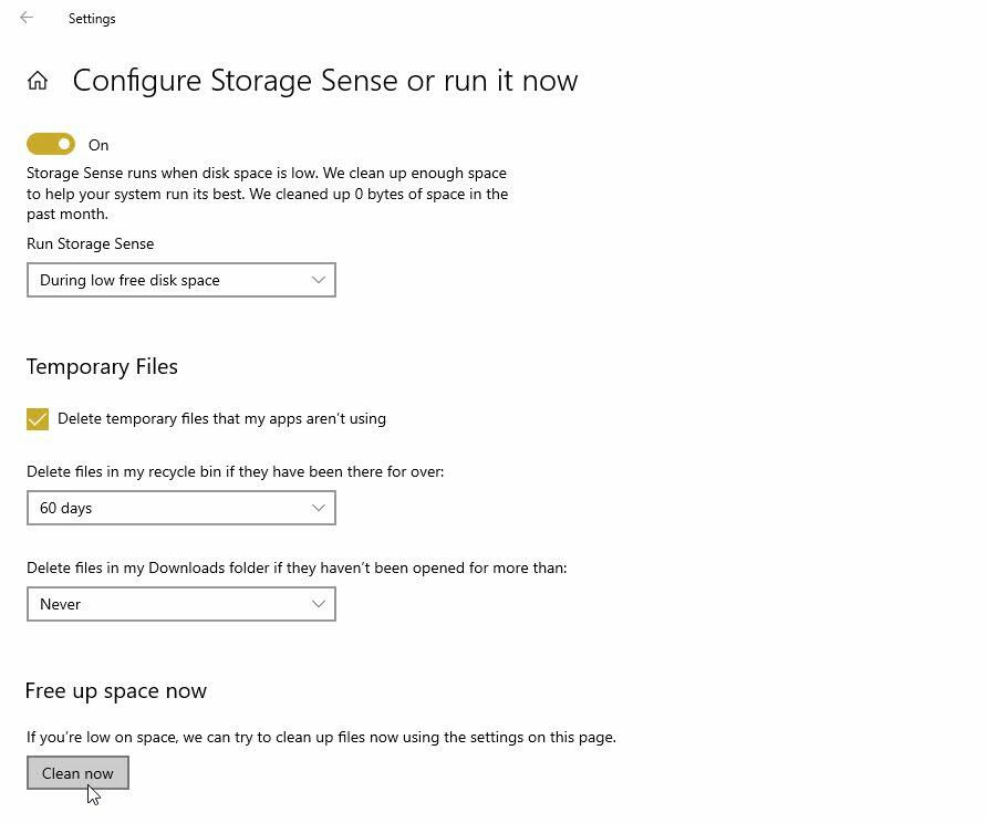 configurer le sens du stockage