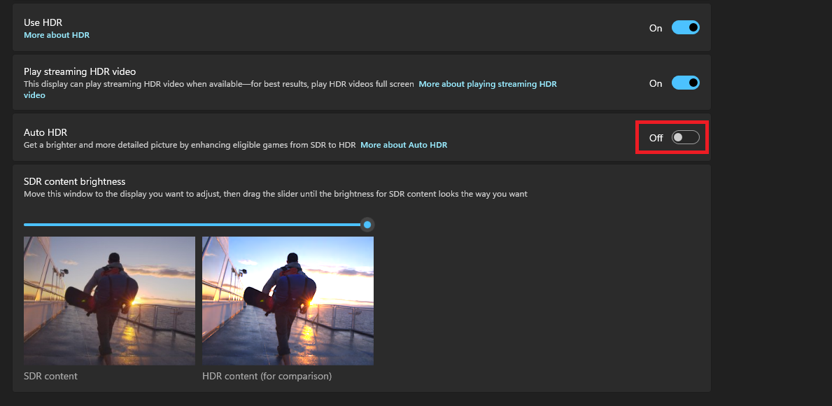 Auto HDR Enable Windows 11