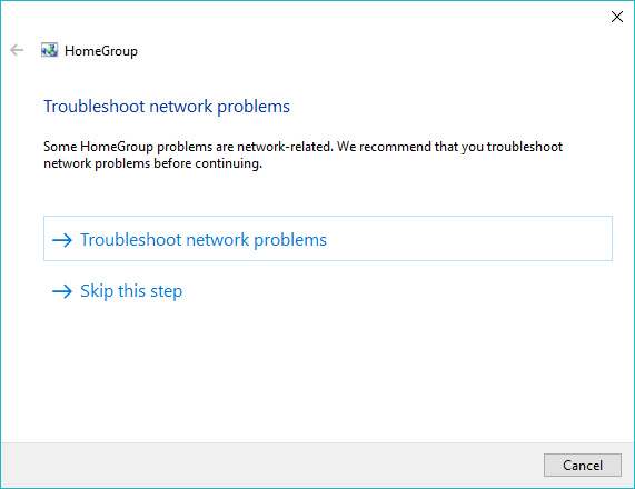 Windows 10 Fehlerbehebungstools 8 Heimnetzgruppe