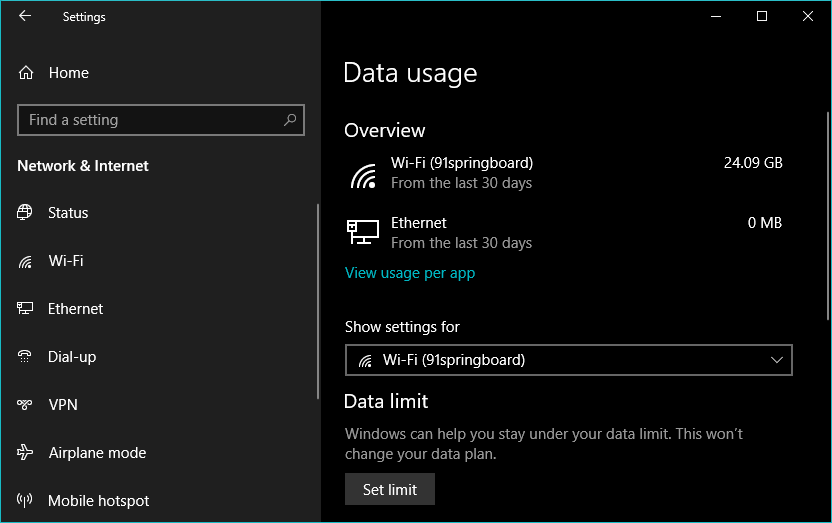 ¿Cómo verifico mi uso de datos en Windows 10?