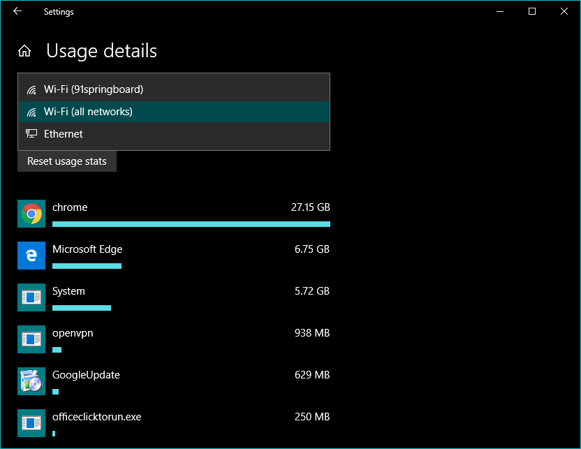 verificar el uso de la red WiFi individual en Windows 10