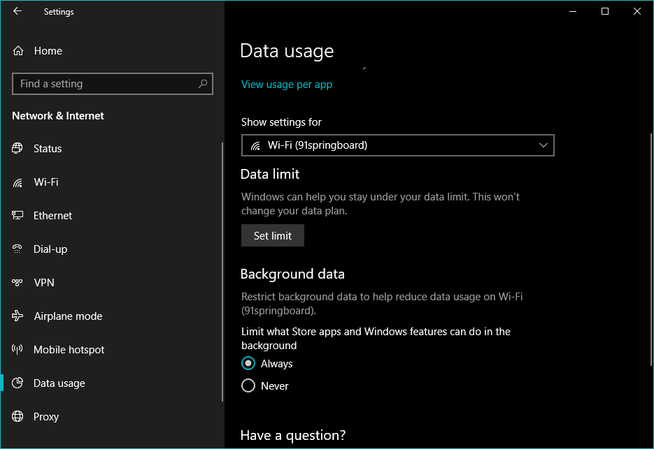 Desactivar datos de fondo en Windows 10