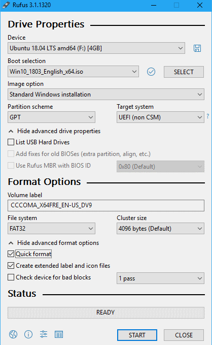 RUFUS Windows 10 설정