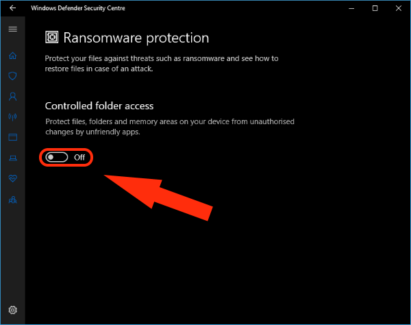 Windows 10 제어된 폴더 액세스 비활성화
