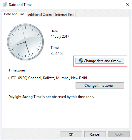 Haga clic en Cambiar fecha y hora