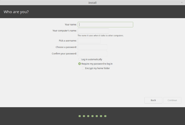 Linux Mint 19 Tara 사용자 이름 및 암호