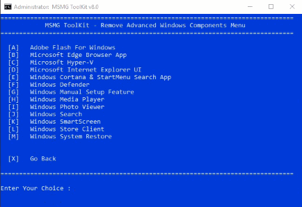 Windows 10 删除高级 Windows 组件