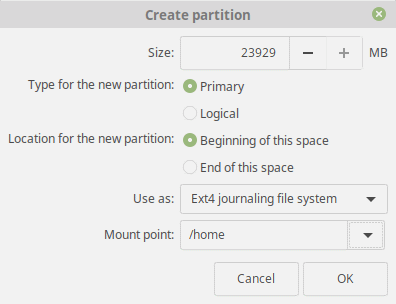 Linux Mint 19 Tara 家庭分區