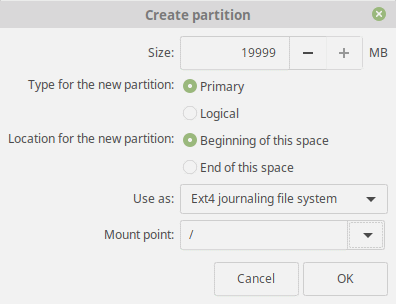 Linux Mint 19 Tara 根分區