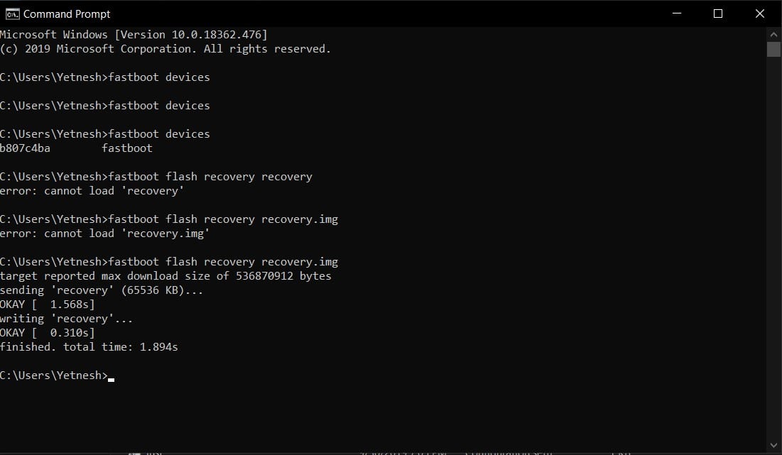 Menginstal Pemulihan khusus menggunakan Fastboot
