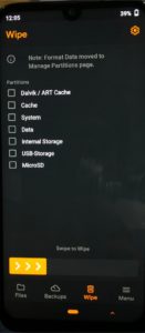 Hapus Data dan Cache Rom kustom OrangeFox
