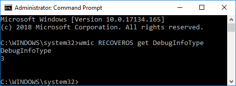 wmic RECUPEROS obtener DebugInfoType | Configure Windows 10 para crear archivos de volcado en la pantalla azul de la muerte