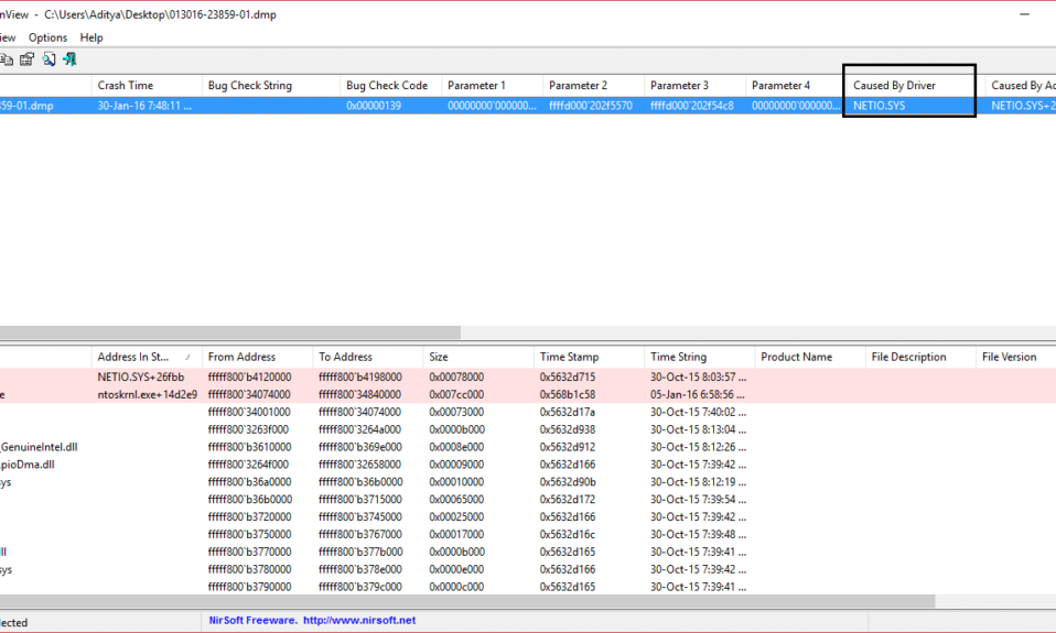 bluescreenview para leer el archivo de minivolcado