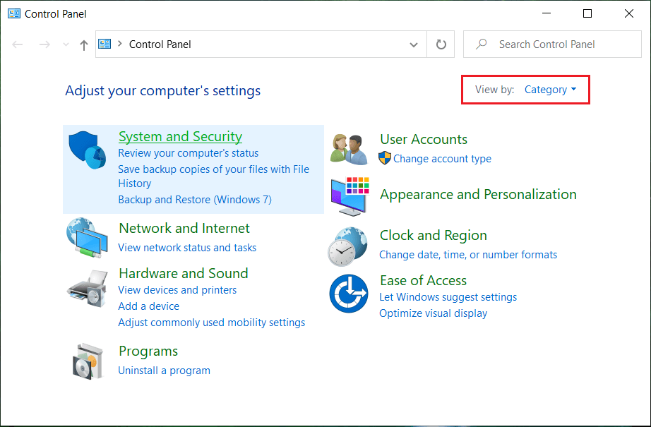 Haga clic en Sistema y seguridad y seleccione Ver