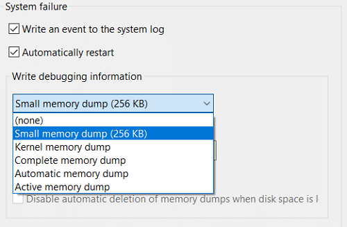 Configure Windows 10 para crear archivos de volcado en la pantalla azul de la muerte