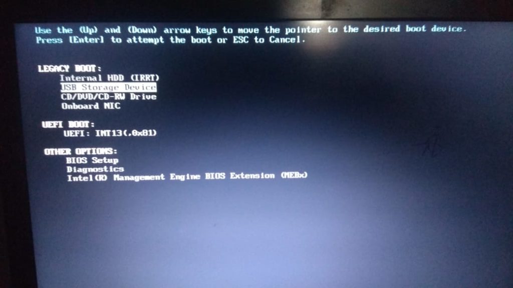 Önyüklenebilir USB'yi seçin