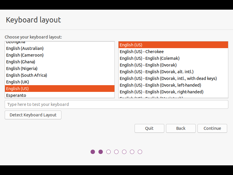 Ubuntu'yu Yükleme — Klavye ayarı