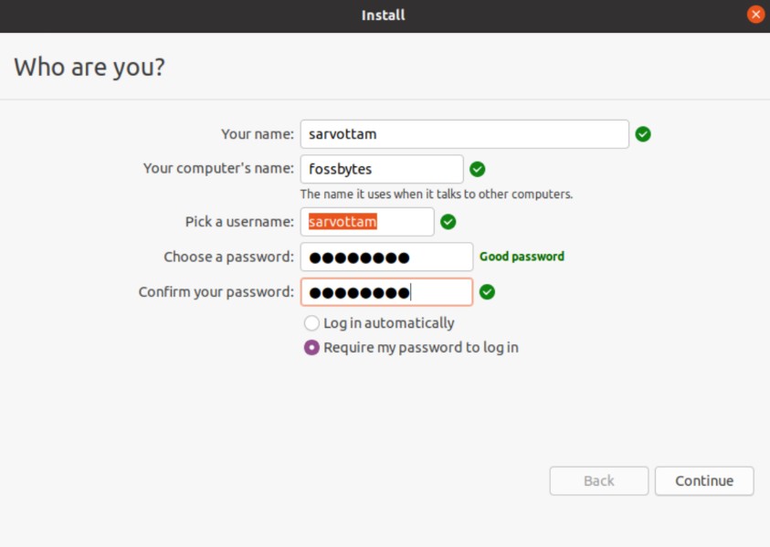 Ubuntu 20.04 LTS Yükleyici — Kullanıcı Adı Parolasını Ayarla