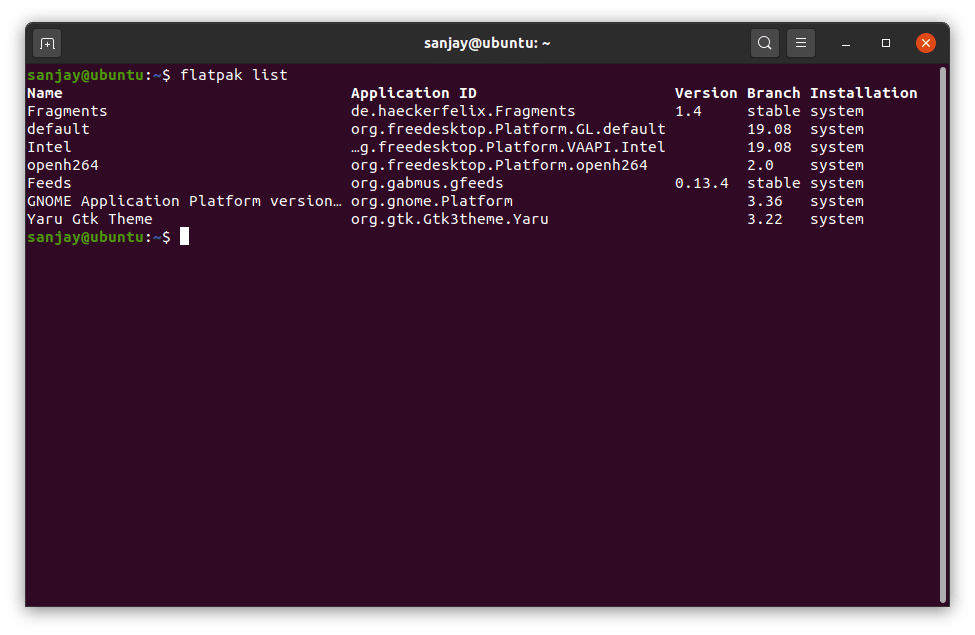 列出所有安装在 Linux 系统上的 Flatpak 应用程序