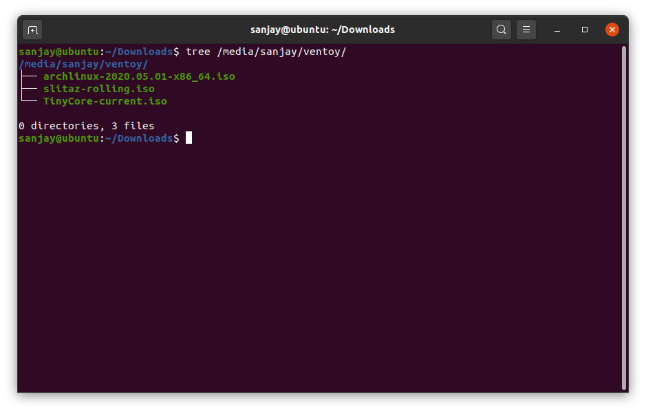 Linux 배포 ISO 이미지 파일이 USB 드라이브에 복사됨