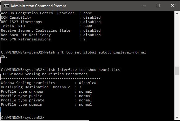 A heurística de dimensionamento do Windows é desabilitada para acelerar a Internet usando o cmd