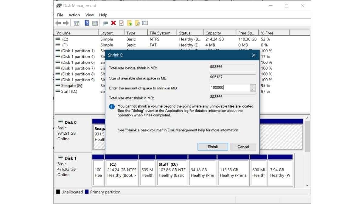 Reduzindo o disco rígido - Como instalar o Linux Mint