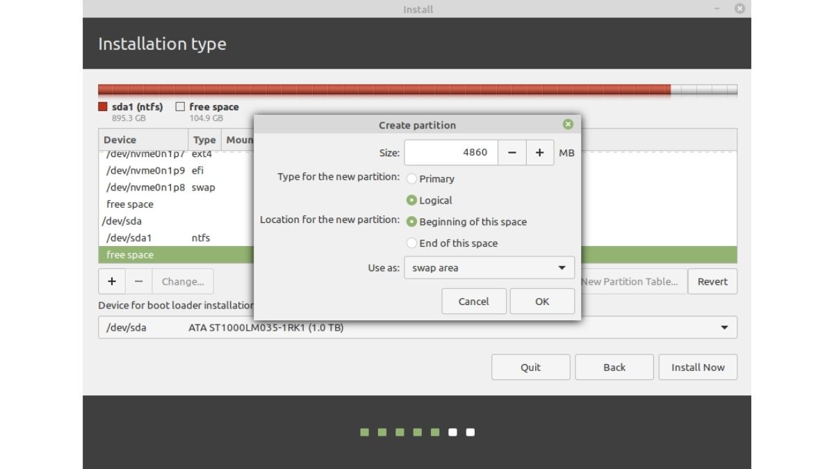 Instale o Linux Mint - área de troca