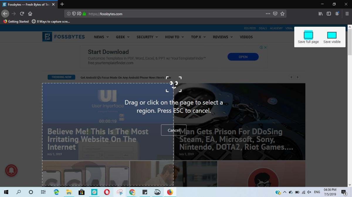 Windows 10 5MozillaFirefoxでスクリーンショットを撮る方法