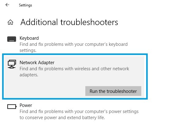 solucionadores de problemas adicionales: adaptador de red