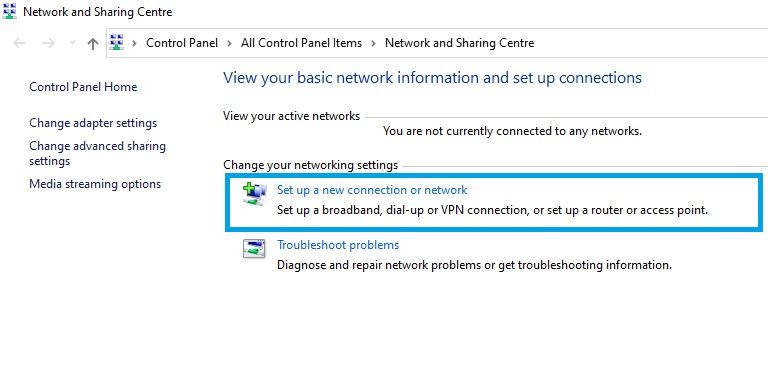 configurar una nueva conexión o red
