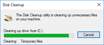 Așteptați câteva minute înainte ca Disk Cleanup să își poată finaliza funcționarea