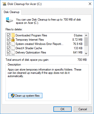 Faceți clic pe butonul Curățare fișiere de sistem din fereastra Curățare disc | Cum să utilizați Disk Cleanup în Windows 10