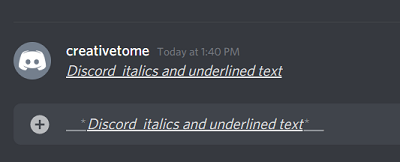 Format teks miring dan Discord Digarisbawahi