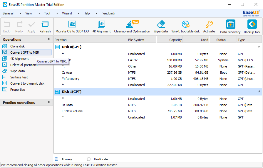 Convertir disco MBR a GPT usando EaseUS Partition Master | Convierta MBR a disco GPT sin pérdida de datos en Windows 10