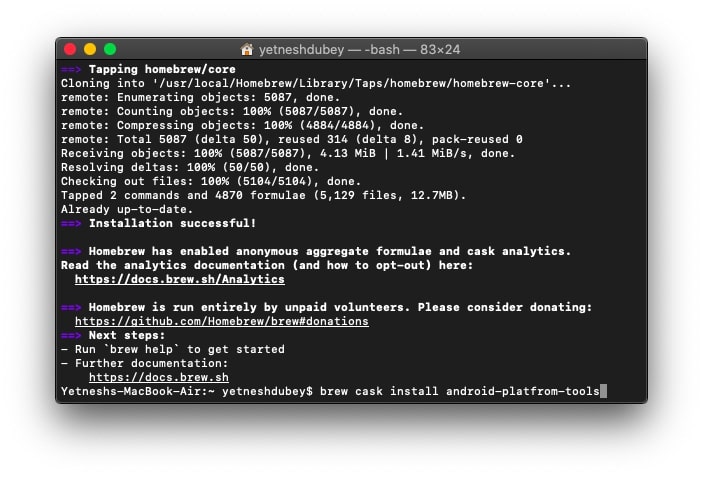 วิธีการติดตั้ง ADB โดยใช้ Homebrew