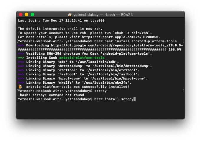 Installieren Sie Scrcpy auf dem Mac