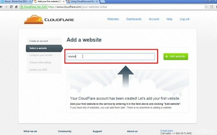 Aggiungi sito Web per CDN in Cloud Flare