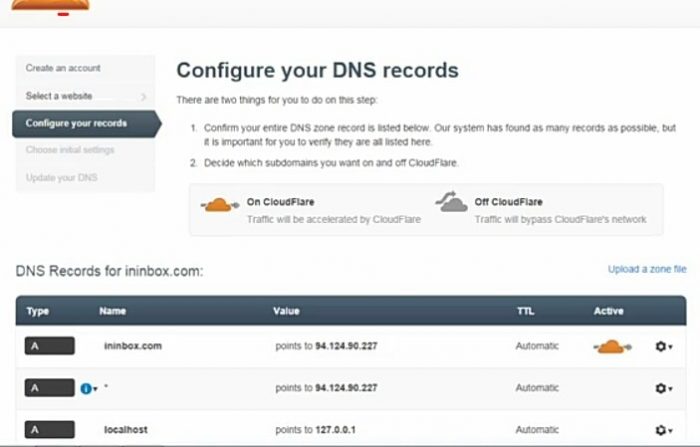 configura il tuo record DNS utilizzando Cloud Flare